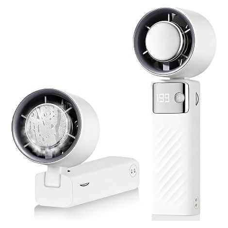 Ventilatore portatile ULISEM da 5000 mAh – 199 velocità turbo, funzionamento silenzioso con indicatore di batteria, leggero per viaggi e ufficio, bianco (1/5)