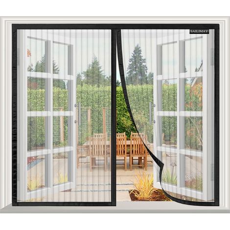 Moustiquaire Fenêtre Magnétique 90x130cm, fermeture automatique, moustiquaire porte fenêtre Sans Perçage Toile Ultra Fine, pour La Plupart des Types de Fenêtres ou Porte de Balcon, Noir (1/5)