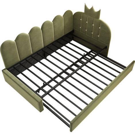 Lit banquette en velours vert 90 x 200 cm avec lit gigogne 90 x 190 cm, design couronne MODENUIT (1/5)