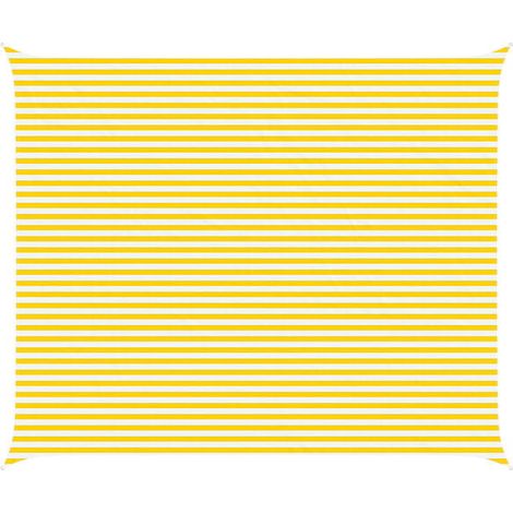 Voile d'ombrage à rayures jaunes et blanches, 6 x 5 mètres, 100% polyester Oxford. (1/5)