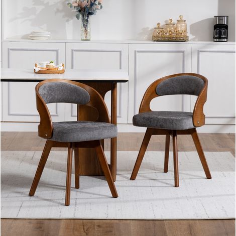 Lote de 2 sillas de comedor giratorias 360° de tela tipo lino gris, patas de madera HAVRYA (1/5)