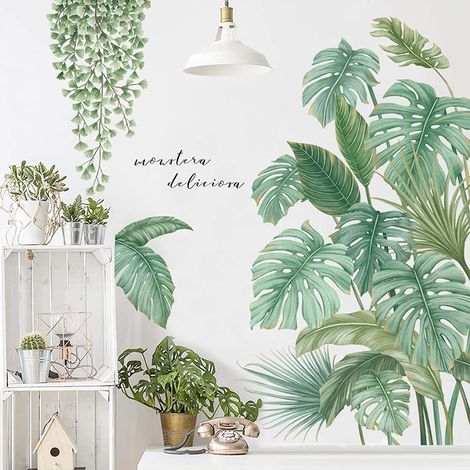 Sticker mural plante tropicale, stickers feuilles de palmier, sticker mural plante tropicale, stickers muraux plantes tropicales adaptés à la chambre, au salon, au hall, etc. (1/5)