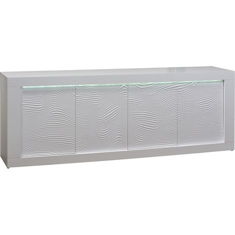 DAYTON WHITE - Buffet 4 Portes Laqué Blanc à Relief et Leds (1/5)