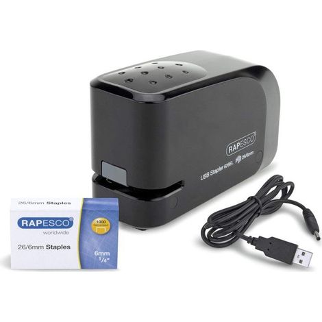RAPESCO 1454 AGRAFEUSE AUTOMATIQUE À RECHARGEMENT PAR USB/PILES NOIR (1/4)