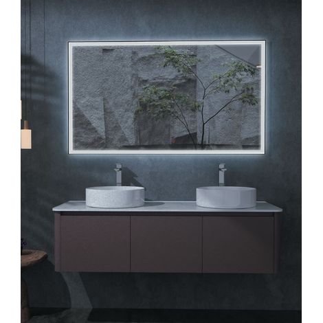 Espejo de baño cuadrado con luz frontal Modelo SWISS Negro 140x80