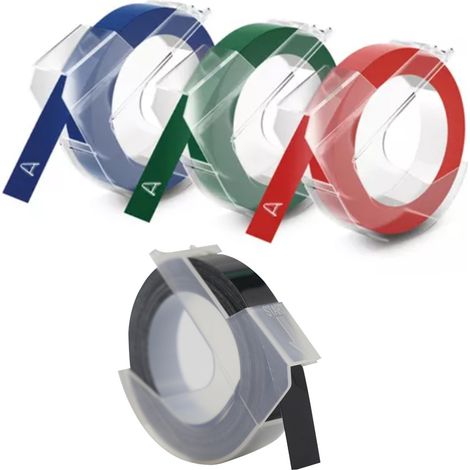 Lot de 4 rubans d'impression couleur 9mm pour étiqueteuse - Fond bleu, rouge, vert et noir (1/5)