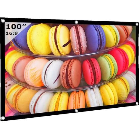 Pantalla de proyección portátil de 100 pulgadas (218 x 122 cm), formato 16:9, fabricada en poliéster liso, con certificaciones CE y RoHS. (1/5)