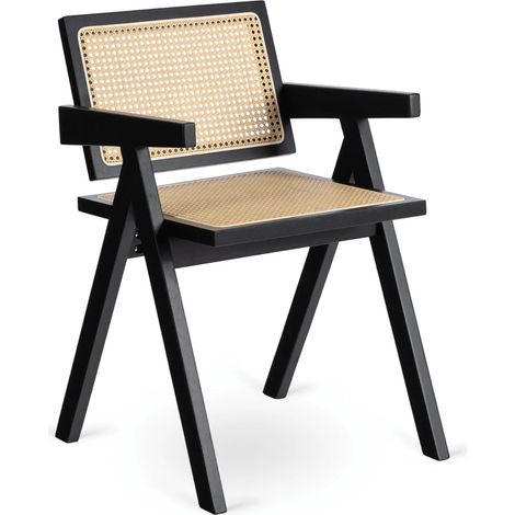 Silla de madera Madera negra/beige calada clásica retro (1/5)
