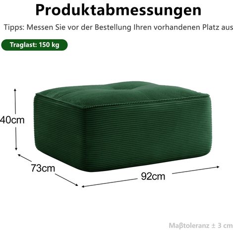 Ottoman Cordelia en velours côtelé vert, pouf élégant et doux, parfait pour salon ou chambre, assise confortable, design moderne, pièce unique, tissu texturé résistant, déco tendance. (1/5)