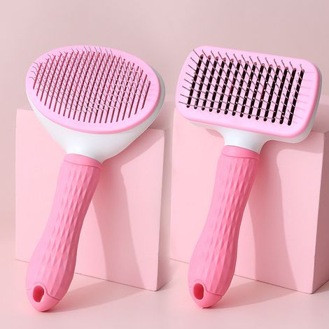 2 pieces Pink Color Dog Brush Cats, Self-Cleaning Shedding Brush for Cat Dog, Effective Removal of U (1/5)