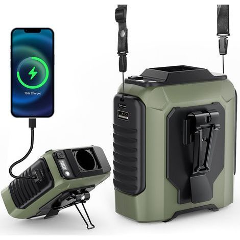 Tragbarer persönlicher Ventilator mit 3 Geschwindigkeitsstufen, leise, für den Nacken geeignet, ideal für Camping und Reisen, LED-Anzeige, wiederaufladbarer 4000-mAh-Akku (dunkelgrün)