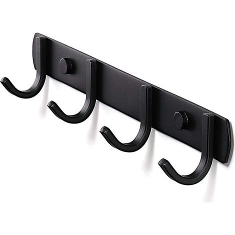 Sollbry Porte-manteau mural, patères design en acier inoxydable, patères de salle de bain solides pour chambre à coucher, bureau noir (4 crochets) (1/5)