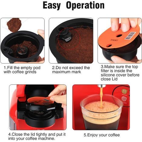 Kaffeepads, wiederverwendbarer Kaffeefilter, nachfüllbare Kunststoff-Kaffeekapsel mit Löffel für Bosch Tassimo Kaffeemaschine, 180 ml (1/4)