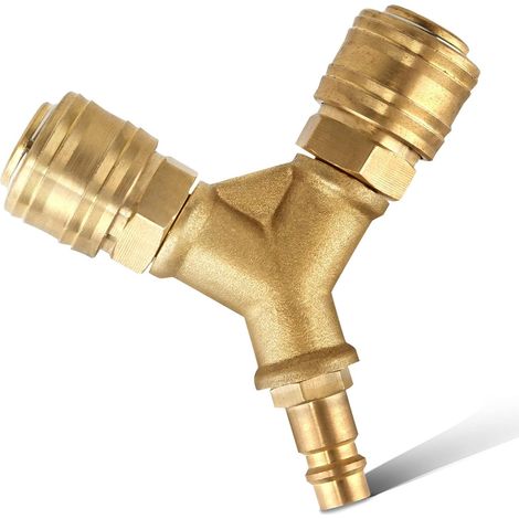 Répartiteur d'air comprimé avec 2 raccords NW 7,2 1/4" - Raccord mâle G - Tuyau d'air - Raccord rapide - En laiton - 2 voies avec 2 raccords (1/5)