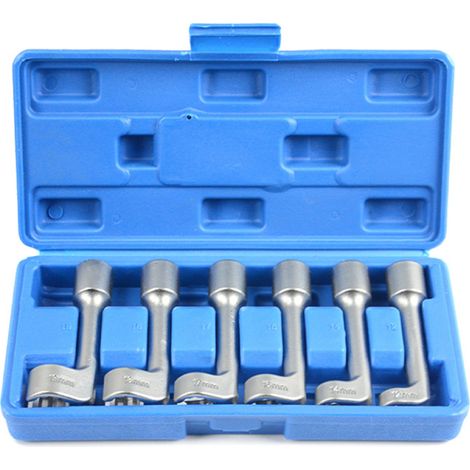 Jeu de 6 clés pour conduites d'injecteurs diesel (12, 14, 16, 17, 18 et 19 mm) avec douilles en L en acier à roulement et coffret de rangement.