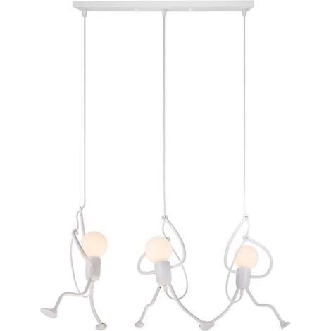 U-DO Lustre Longue Pôle Blanc 3 Têtes Suspension forme Humanoïde en Métal Blanc style Moderne (1/4)