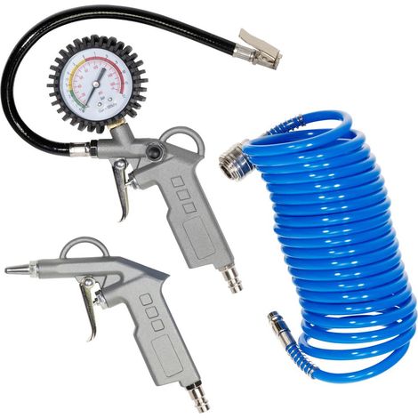 Güde Druckluft Set Reifenfüller Blaspistole Spiralschlauch 5 m 1/4"