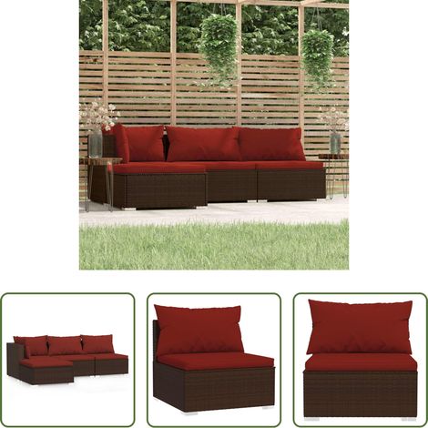 vidaXL Rattan - 4-tlg. Garten-Lounge-Set mit Kissen Braun Poly Rattan (1/5)