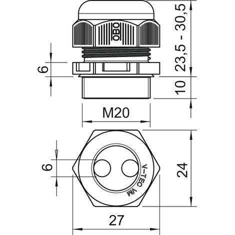 OBO Bettermann Kabelverschraubung M20 PA lichtgrau V-TEC 2x6