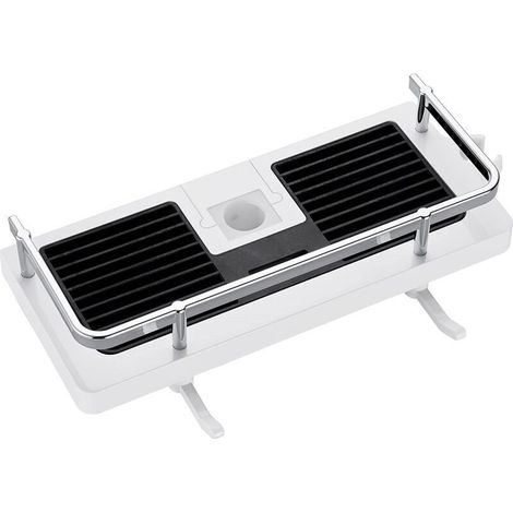 Estante de ducha blanco, no requiere taladrar, estante de ducha de 24-25 mm, estante de almacenamiento para baño con 2 ganchos -Crezuo