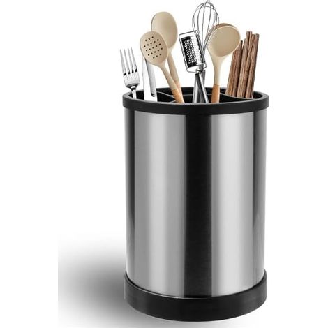 Pot Ustensiles Cuisine,Rangement Ustensiles Cuisine Pivotant à 360° Avec Base De Drainage, pour Cuillère Fourchette Baguettes,Noir (1/5)