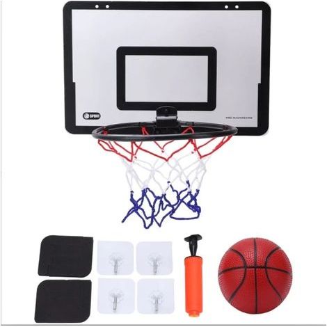 Panier De Basket Enfant - Montage Mural Sur Porte - Avec Filet Et 1 Ballon - EVA Anti-Choc - Noir (1/5)