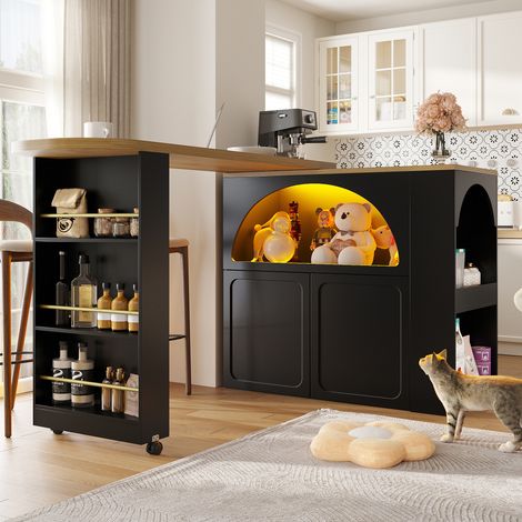 MEUBLIV Tavolo da bar estensibile 135-205x39x100 cm nero - vano portaoggetti LED (1/5)