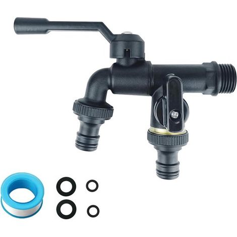 3/4-Zoll-Gartenwasserhahn, schwarz, mit Doppel-Kugelhahn – frostbeständiger Wasserhahn (1/5)
