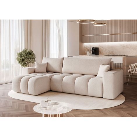 Ecksofa Schlafsofa Sofa ANABEL in Stoff Centaur Creme Ottomane Links (1/5)