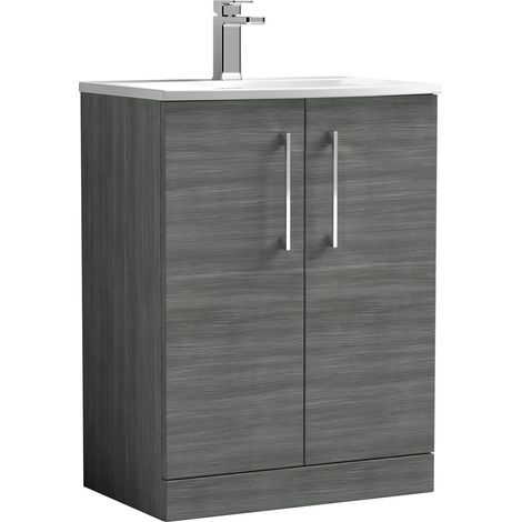 Balterley Modern Bathroom 2 Soft Close Door Floor Standing Vanity & Basin, Anthracite, 600mm