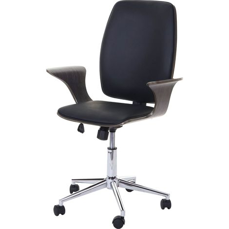 Poltrona sedia ufficio girevole regolabile HHG-613a elegante legno colore grigio ecopelle nera