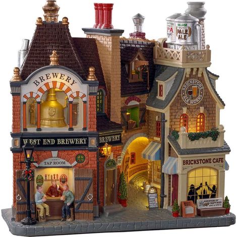 BIrreria edificio con luci natalizio decorazione per villaggio di Natale in poliresina (1/2)