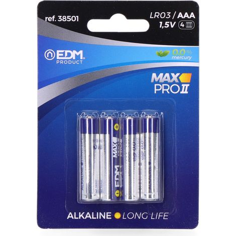 Pile alcaline EDM longue durée aaa - lr03 1,5v blister 4 unités ø10,5x44,5mm (1/2)