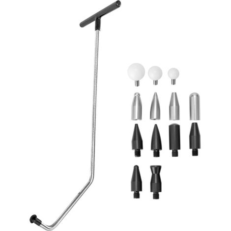 Kit de herramientas para la reparación de abolladuras sin pintura, que incluye palancas y varias brocas de repuesto para reparar abolladuras y daños por granizo. (1/5)