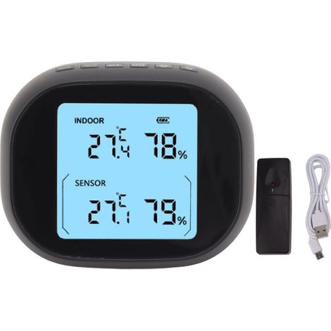 Thermomètre Hygromètre Intérieur Extérieur Sans Fil Grand Écran Noir Enregistre Température Humidité Max Min Quotidien (1/5)