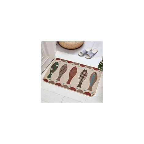 Alfombra nórdica antideslizante con estampado de peces pequeños para cocina o baño.