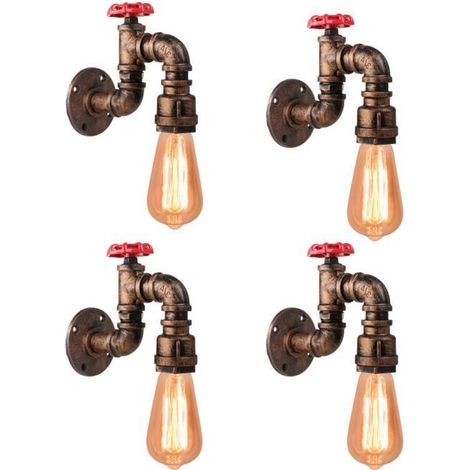 Applique Murale Rétro Vintage Industrielle - WOTTES - UNI - Fer Forgé - E27 - 4 ampoules