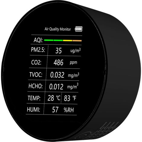 Détecteur de qualité de l'air multifonctionnel 7 en 1 : PM2.5, TVOC, CO2, HCHO, température, humidité, IQA. Moniteur de qualité de l'air intérieur pour la maison, le bureau, la voiture. (1/5)