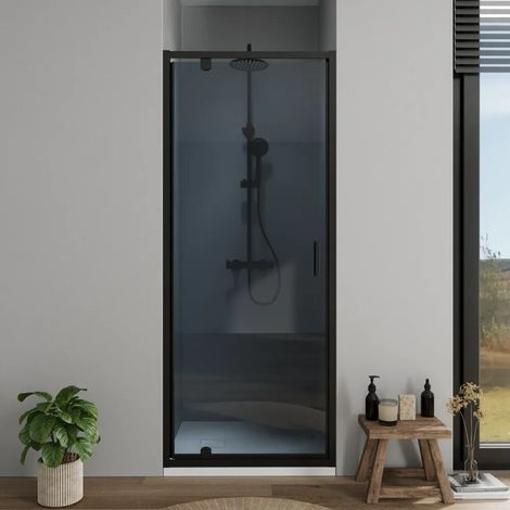 Cabine de douche 80 cm ouverture battante profilés noir mat verre fumé 6 mm h185 Tonga (1/4)