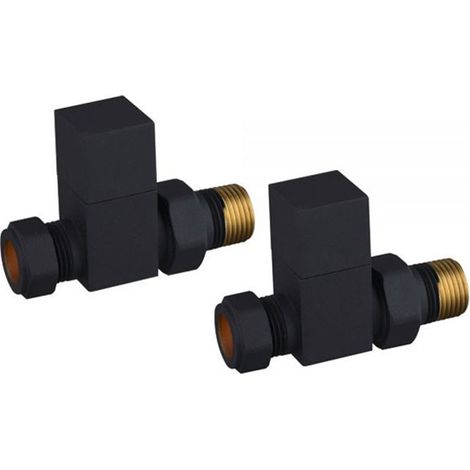 Heatwave Square Black Straight Radiator Valves Pair