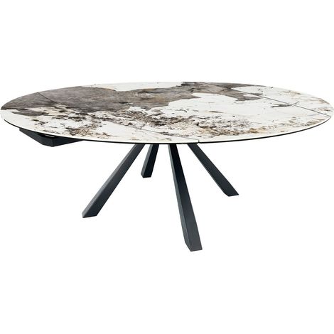 Table à manger extensible automatique 6/8 pers. en céramique effet Marbre gris Pandora et piètement noir 115/190x115 cm - Mugla