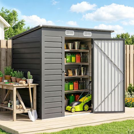 Outsunny Abri de Jardin 2,3m² pour Outils - Cabanon avec Porte Verrouillable, Acier, 191x130x166,5-183cm (1/5)