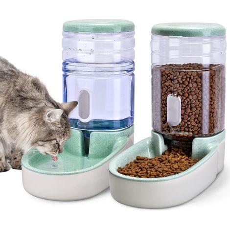 distributeurs automatiques d'eau et de nourriture pour animaux - Distributeur d'eau et de nourriture par gravité pour chats, chiens de petite et moyenne taille, chiots et chatons (1/5)