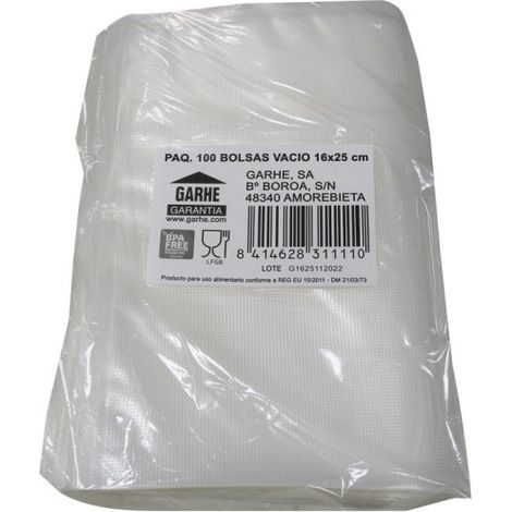 Bolsa envasar vacio (paq 100 uds) 16 x 25 cm