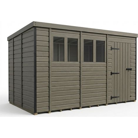 13ft x 9ft Composite Pent Garden Shed Single Door With Windows - Composite - L396 x W274 x H210 cm - Grey