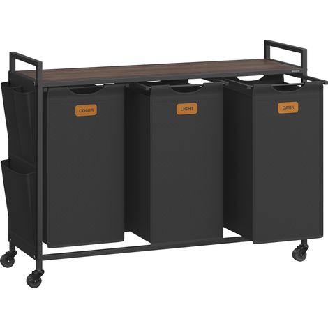 Vasagle – Panier à linge sur roulettes 3 compartiments 150 L – Structure en acier et tissu Oxford déperlant – Étagère de rangement intégrée – Mobilité facile