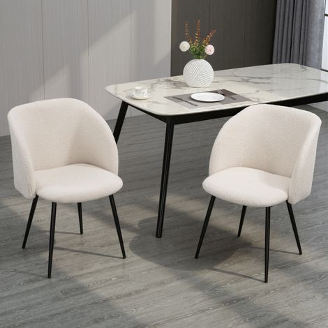 Juego de 2 sillas de comedor con respaldos de tela con efecto lana y patas de acero, 55 x 62 x 80 cm, beige y negro.