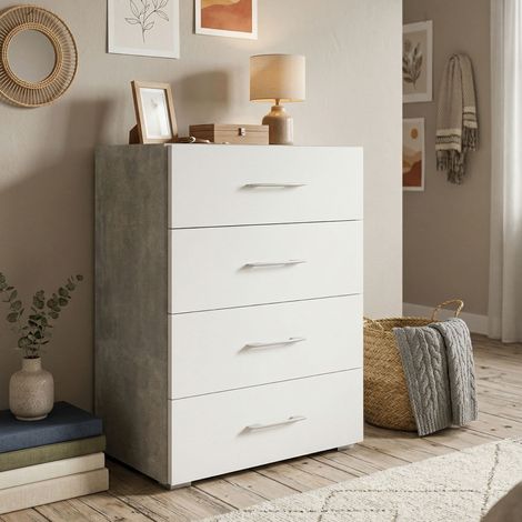 Dmora Cajones Primula, Cajonera con 4 cajones para dormitorio, Mueble multiusos para oficina o estudio, Cm 60x41h87, Cemento y Blanco, con embalaje reforzado (1/5)