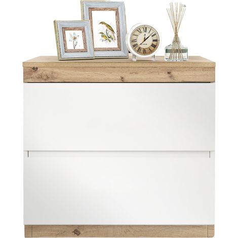 Table de chevet 2 tiroirs en chêne blanc-meuble de nuit avec rangement-panneau E1-55 x 40 x 55cm (1/5)