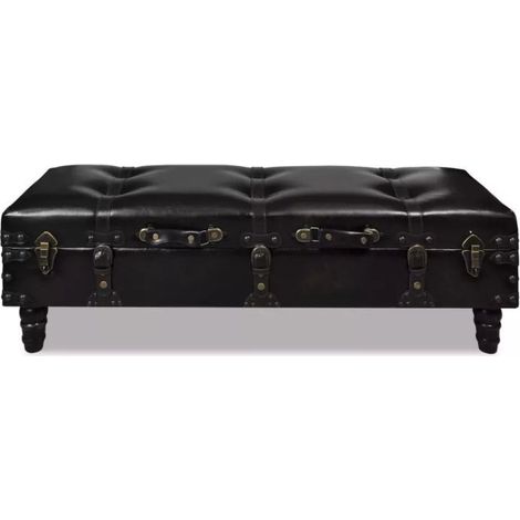 Banquette coffre capitonnée similicuir noir Pouly